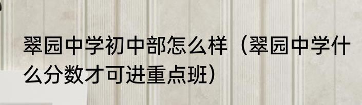 翠园中学初中部怎么样（翠园中学什么分数才可进重点班）