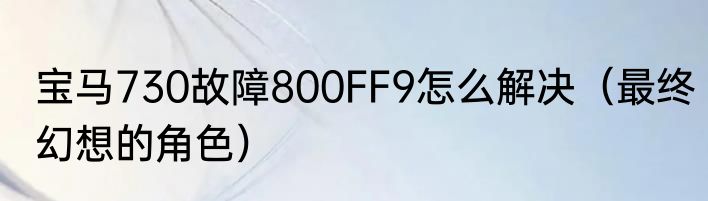 宝马730故障800FF9怎么解决（最终幻想的角色）