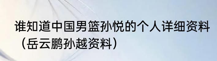 谁知道中国男篮孙悦的个人详细资料（岳云鹏孙越资料）