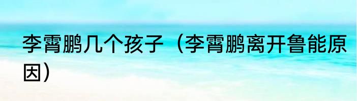 李霄鹏几个孩子（李霄鹏离开鲁能原因）