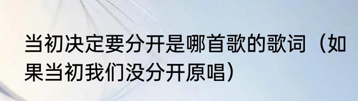 当初决定要分开是哪首歌的歌词（如果当初我们没分开原唱）