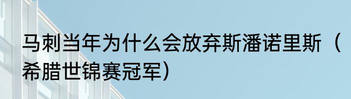 马刺当年为什么会放弃斯潘诺里斯（希腊世锦赛冠军）