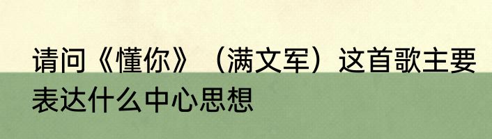请问《懂你》（满文军）这首歌主要表达什么中心思想