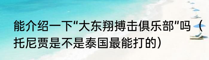 能介绍一下“大东翔搏击俱乐部”吗（托尼贾是不是泰国最能打的）