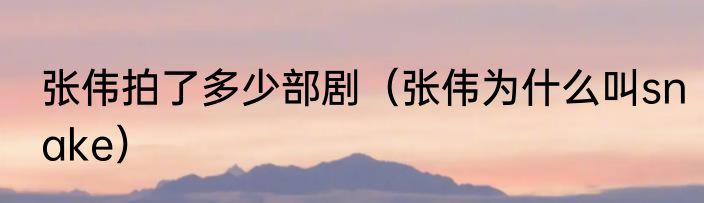 张伟拍了多少部剧（张伟为什么叫snake）