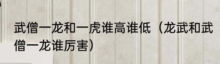 武僧一龙和一虎谁高谁低（龙武和武僧一龙谁厉害）