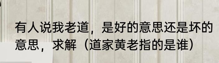 有人说我老道，是好的意思还是坏的意思，求解（道家黄老指的是谁）