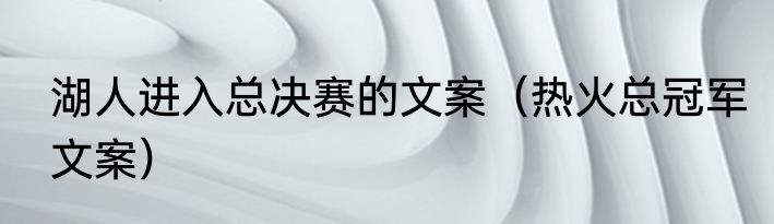 湖人进入总决赛的文案（热火总冠军文案）