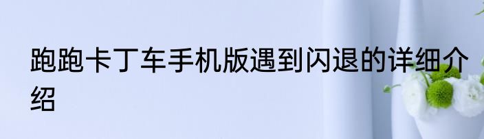跑跑卡丁车手机版遇到闪退的详细介绍