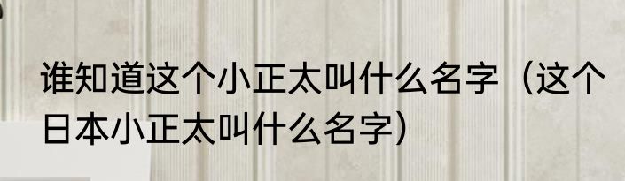 谁知道这个小正太叫什么名字（这个日本小正太叫什么名字）