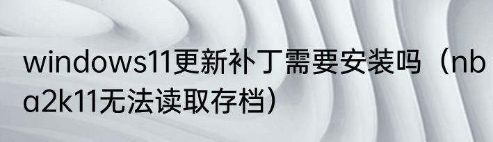 windows11更新补丁需要安装吗（nba2k11无法读取存档）