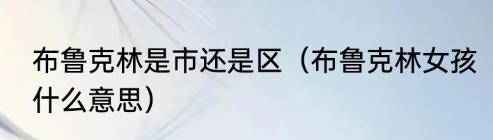 布鲁克林是市还是区（布鲁克林女孩什么意思）