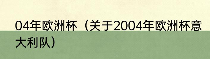 04年欧洲杯（关于2004年欧洲杯意大利队）