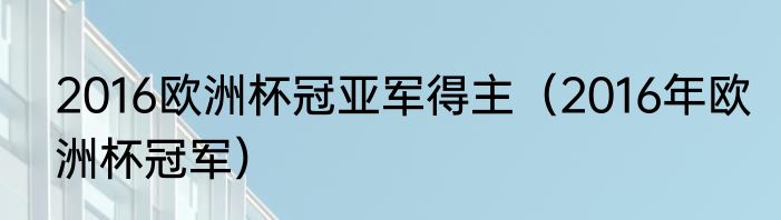 2016欧洲杯冠亚军得主（2016年欧洲杯冠军）