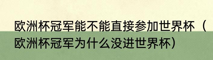 欧洲杯冠军能不能直接参加世界杯（欧洲杯冠军为什么没进世界杯）