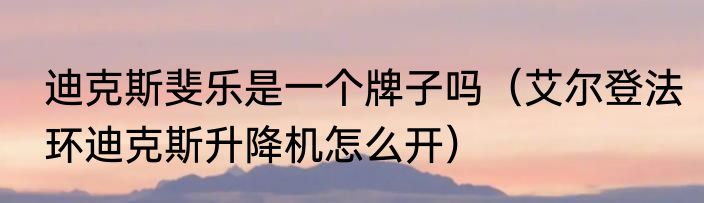 迪克斯斐乐是一个牌子吗（艾尔登法环迪克斯升降机怎么开）