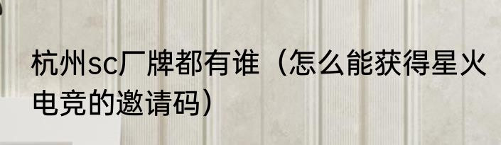 杭州sc厂牌都有谁（怎么能获得星火电竞的邀请码）