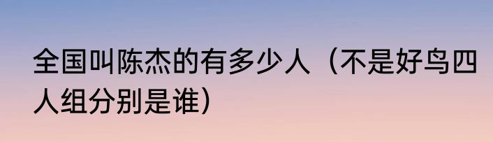 全国叫陈杰的有多少人（不是好鸟四人组分别是谁）