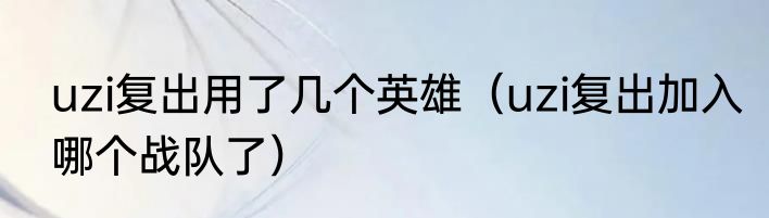 uzi复出用了几个英雄（uzi复出加入哪个战队了）