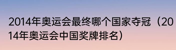 2014年奥运会最终哪个国家夺冠（2014年奥运会中国奖牌排名）