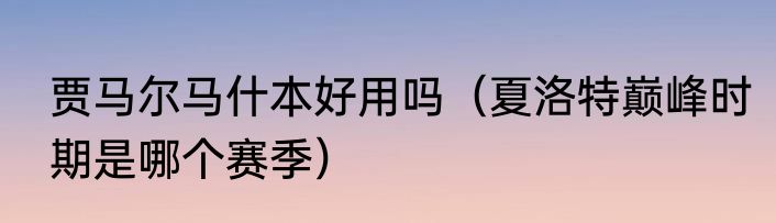 贾马尔马什本好用吗（夏洛特巅峰时期是哪个赛季）