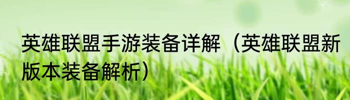 英雄联盟手游装备详解（英雄联盟新版本装备解析）