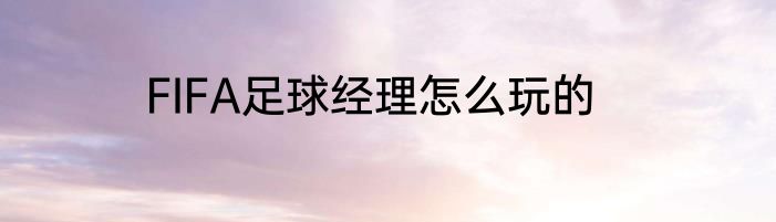 FIFA足球经理怎么玩的