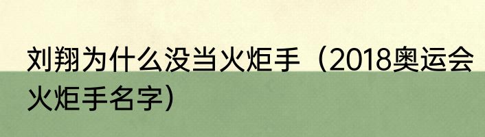 刘翔为什么没当火炬手（2018奥运会火炬手名字）