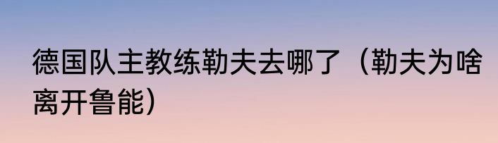 德国队主教练勒夫去哪了（勒夫为啥离开鲁能）