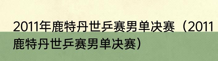 2011年鹿特丹世乒赛男单决赛（2011鹿特丹世乒赛男单决赛）