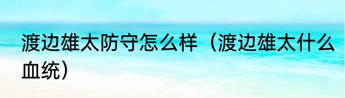 渡边雄太防守怎么样（渡边雄太什么血统）