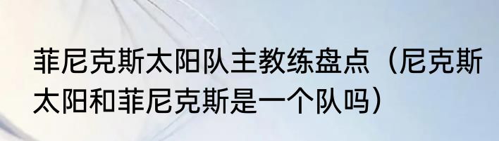 菲尼克斯太阳队主教练盘点（尼克斯太阳和菲尼克斯是一个队吗）