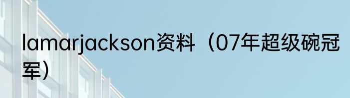 lamarjackson资料（07年超级碗冠军）