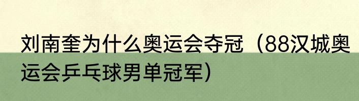 刘南奎为什么奥运会夺冠（88汉城奥运会乒乓球男单冠军）