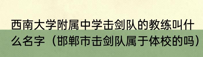 西南大学附属中学击剑队的教练叫什么名字（邯郸市击剑队属于体校的吗）