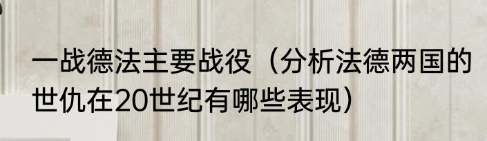 一战德法主要战役（分析法德两国的世仇在20世纪有哪些表现）