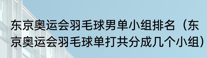 东京奥运会羽毛球男单小组排名（东京奥运会羽毛球单打共分成几个小组）
