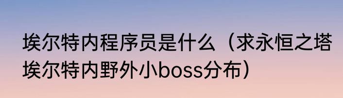 埃尔特内程序员是什么（求永恒之塔埃尔特内野外小boss分布）