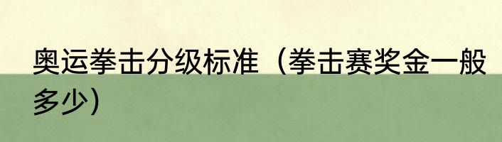 奥运拳击分级标准（拳击赛奖金一般多少）