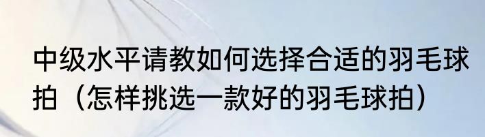 中级水平请教如何选择合适的羽毛球拍（怎样挑选一款好的羽毛球拍）