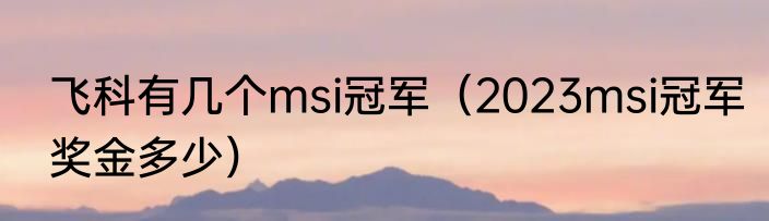 飞科有几个msi冠军（2023msi冠军奖金多少）