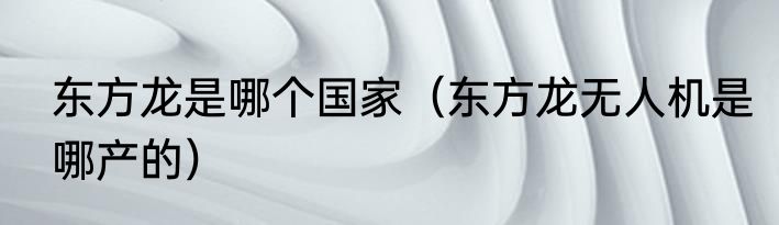 东方龙是哪个国家（东方龙无人机是哪产的）