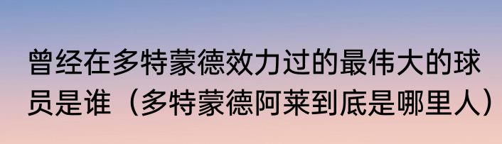 曾经在多特蒙德效力过的最伟大的球员是谁（多特蒙德阿莱到底是哪里人）