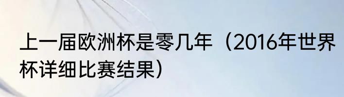 上一届欧洲杯是零几年（2016年世界杯详细比赛结果）