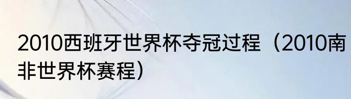 2010西班牙世界杯夺冠过程（2010南非世界杯赛程）