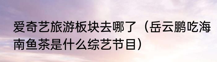 爱奇艺旅游板块去哪了（岳云鹏吃海南鱼茶是什么综艺节目）