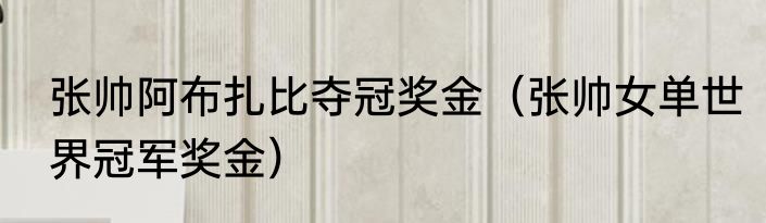 张帅阿布扎比夺冠奖金（张帅女单世界冠军奖金）