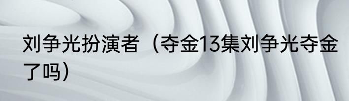 刘争光扮演者（夺金13集刘争光夺金了吗）
