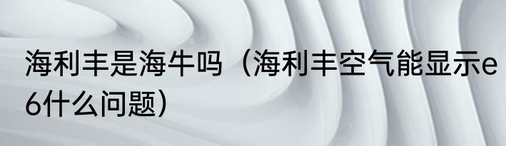 海利丰是海牛吗（海利丰空气能显示e6什么问题）