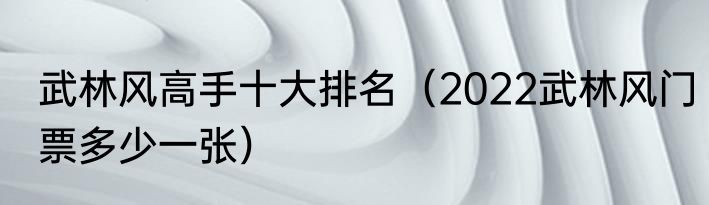 武林风高手十大排名（2022武林风门票多少一张）